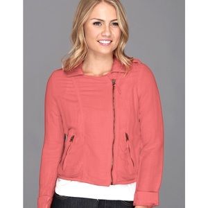 Lucky Brand Addisyn Cropped  Moto Jacket Orange XS